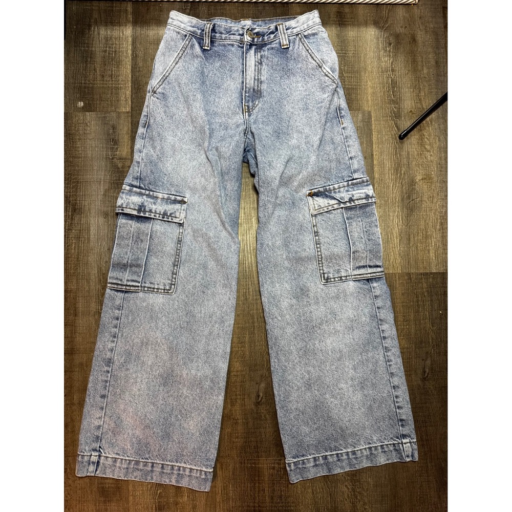 John Galt Brandy Melville Light Wash Cargo Wide Leg Jeans Size‎ S High Rise Y2K